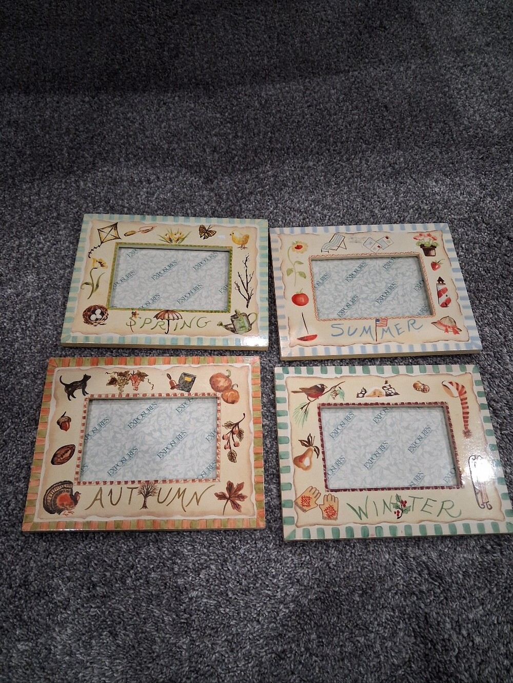 Set Of 4 Vintage 4x6" Picture Frames Spring Summer Autumn And Winter